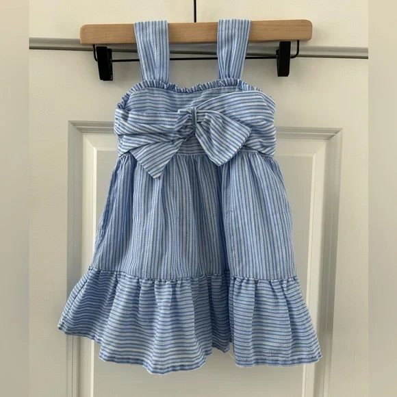Mayoral Girls Blue & White Stripe Bow Dress Sz 3 - Picture 2 of 8
